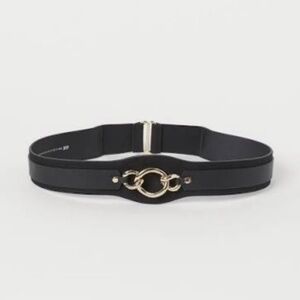 H & M Black Faux Leather Belt with Gold Chain Detail